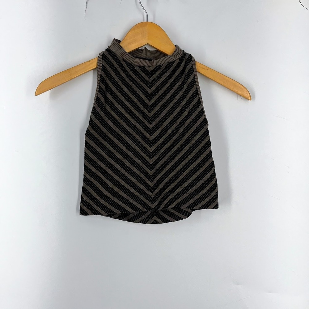 FP Movement Free People Chevron High Neck Crop Top Brown Black Cutout Size M/L